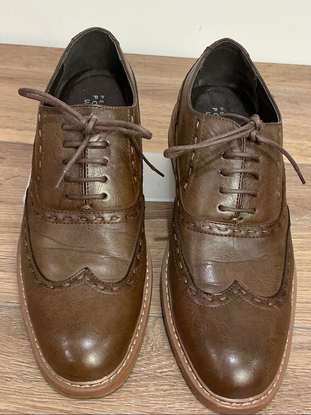 Perry Ellis Portfolio Men's Brown Leather Wingtip Oxford Dress Shoes Size 10